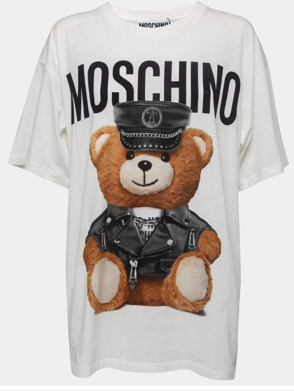 Moschino Couture White Cotton Teddy Bear Moto Oversized T-Shirt L NWT